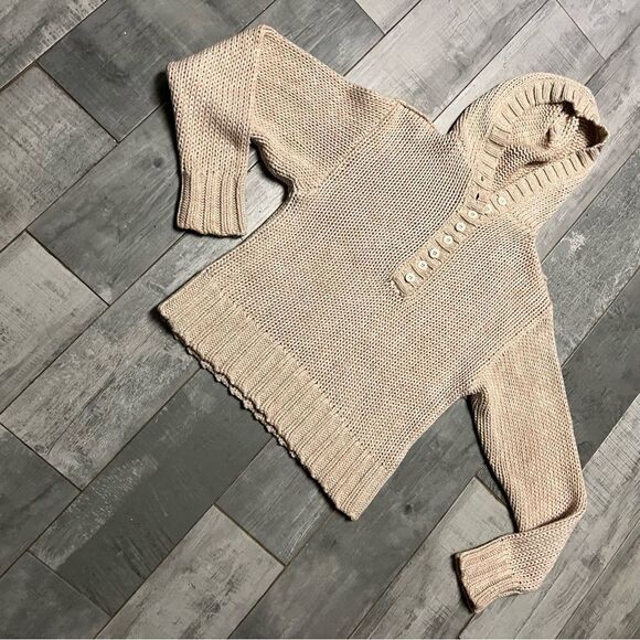 Soft Surroundings Sweater Hoodie Chunky Knit 1/4 Button Collar Cotton Cream S - Picture 7 of 11